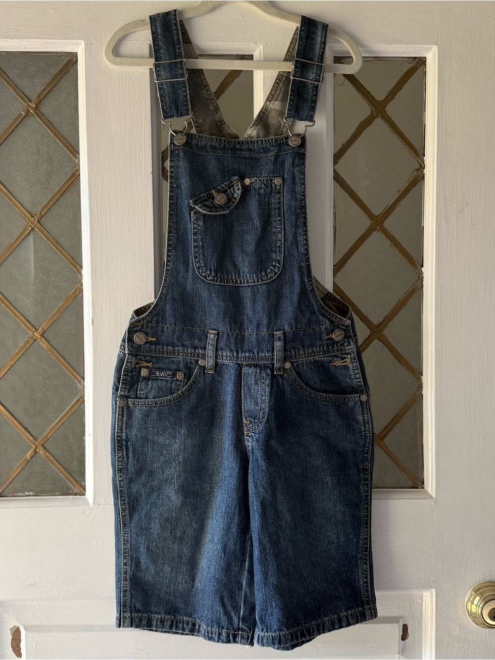 Relaxed Fit Men's Denim Short Overalls - Dark Blue